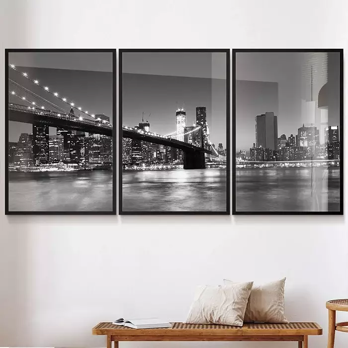Kit Quadro Decorativo Ponte do Brooklyn Fotografia Noturna