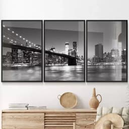 Kit Quadro Decorativo Ponte do Brooklyn Fotografia Noturna