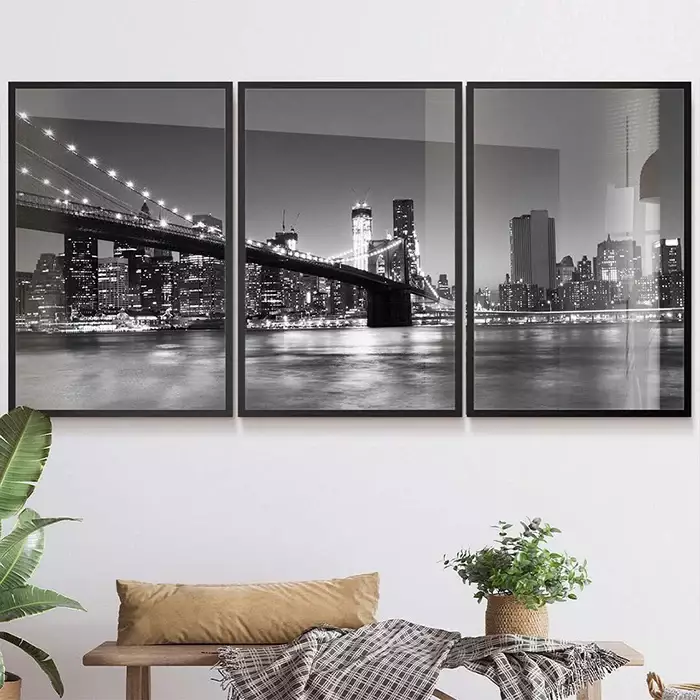 Kit Quadro Decorativo Ponte do Brooklyn Fotografia Noturna
