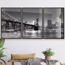 Kit Quadro Decorativo Ponte do Brooklyn Fotografia Noturna