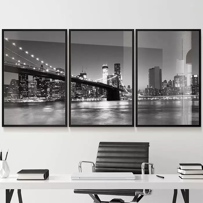 Kit Quadro Decorativo Ponte do Brooklyn Fotografia Noturna