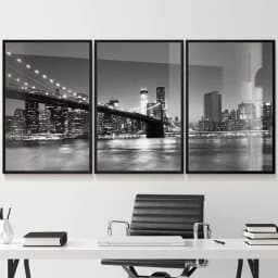Kit Quadro Decorativo Ponte do Brooklyn Fotografia Noturna