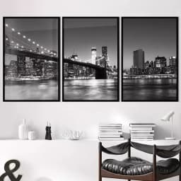 Kit Quadro Decorativo Ponte do Brooklyn Fotografia Noturna