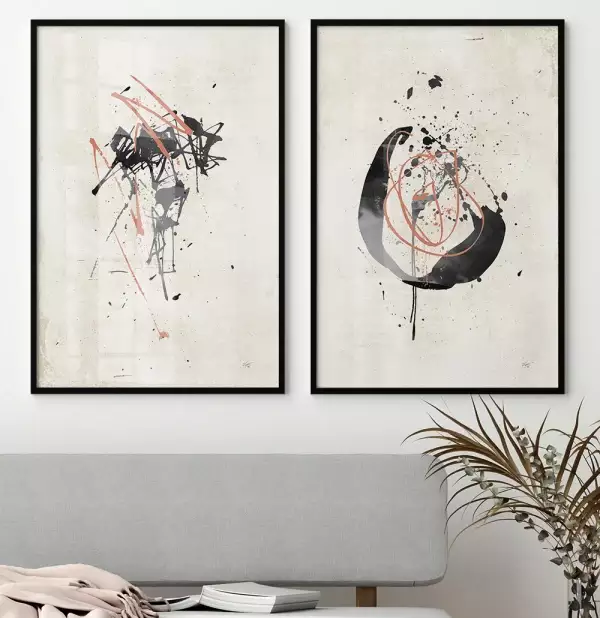 Kit Quadro Decorativo Splash Black&Salmão