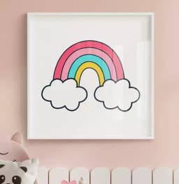 Quadro Decorativo Quadrado Arco Iris Com Nuvens