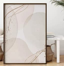 Quadro Decorativo Retangular Boho Style Cinza Claro Com Linhas Gold