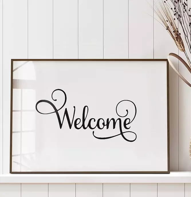 Quadro Decorativo Retangular Welcome White