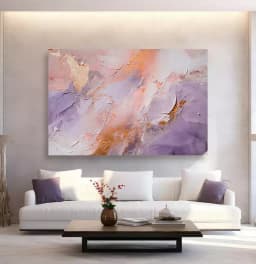 Quadro Decorativo Abstrato Textura Estilo Gesso Dourado com Lilas
