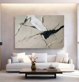 Quadro Decorativo Abstrato Textura Estilo Gesso Fenda Escura