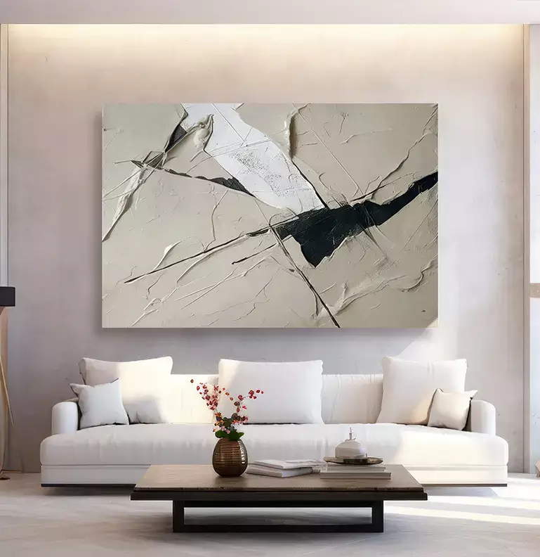 Quadro Decorativo Abstrato Textura Estilo Gesso Fenda Escura