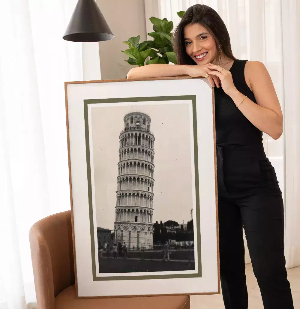 Quadro Decorativo Torre de Pisa Roma Itália Fotografia em Tons Sépia