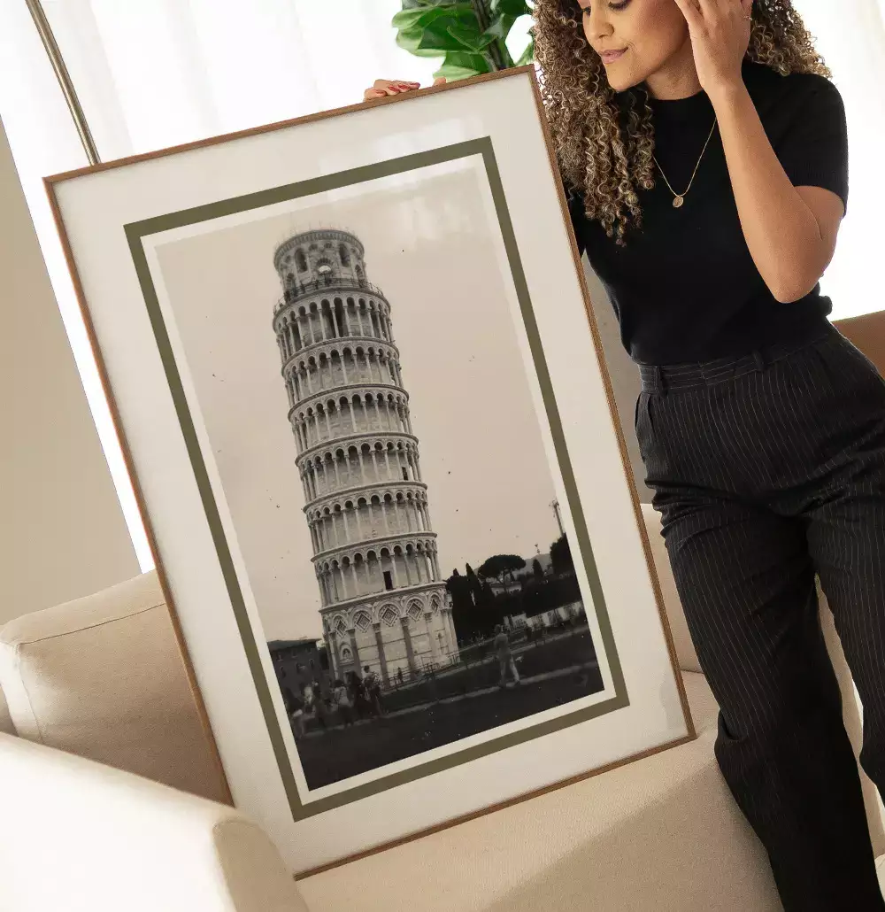 Quadro Decorativo Torre de Pisa Roma Itália Fotografia em Tons Sépia