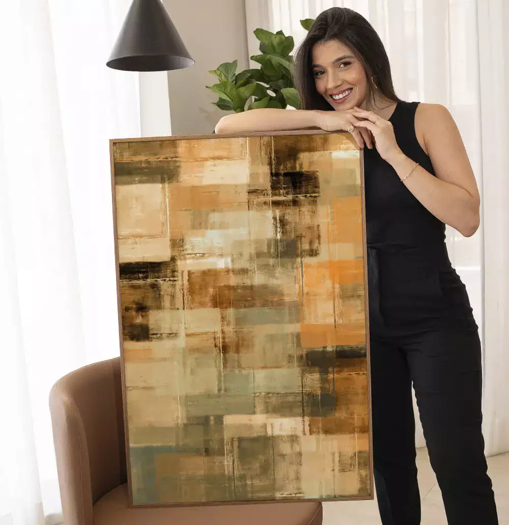 Quadro Decorativo Pintura Abstrata Tons de Terra com Laranja