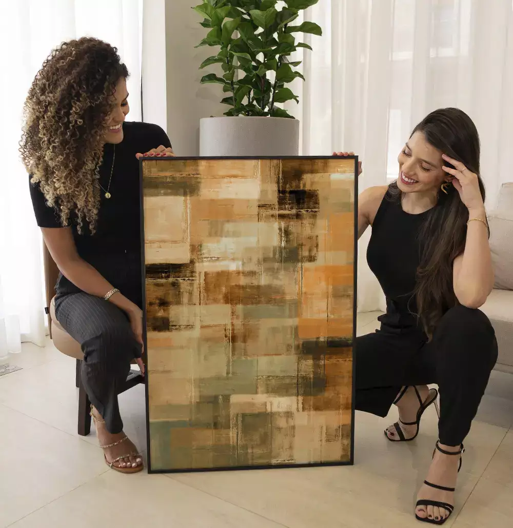Quadro Decorativo Pintura Abstrata Tons de Terra com Laranja