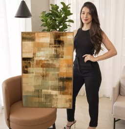 Quadro Decorativo Pintura Abstrata Tons de Terra com Laranja