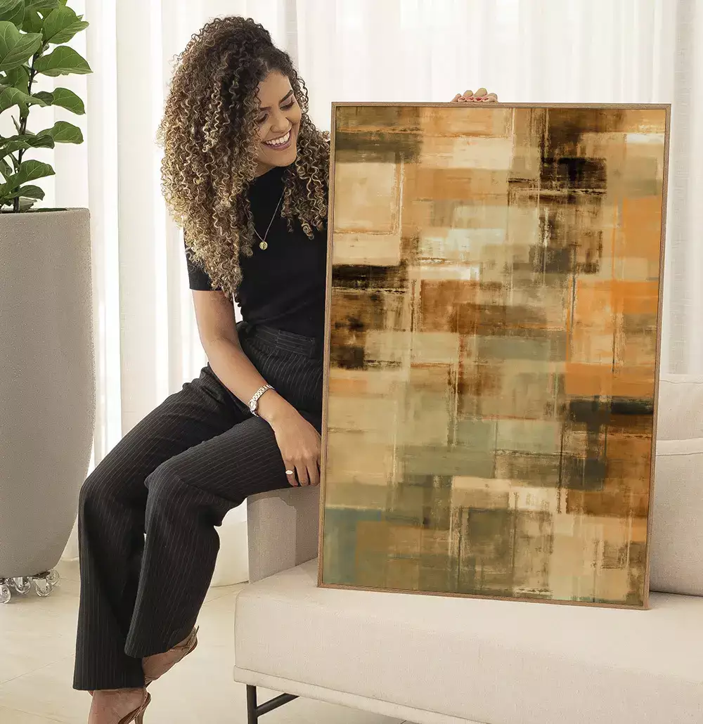 Quadro Decorativo Pintura Abstrata Tons de Terra com Laranja