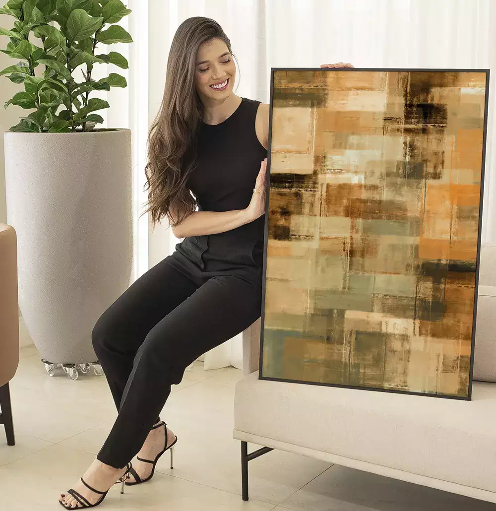 Quadro Decorativo Pintura Abstrata Tons de Terra com Laranja