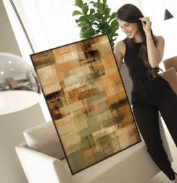 Quadro Decorativo Pintura Abstrata Tons de Terra com Laranja