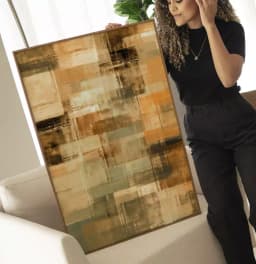 Quadro Decorativo Pintura Abstrata Tons de Terra com Laranja
