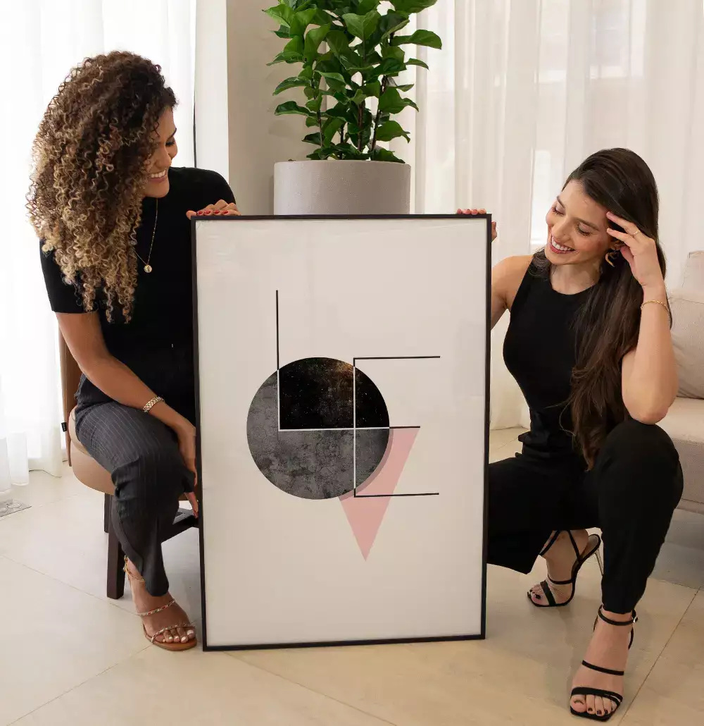 Quadro Decorativo Love na Lua Geométrico com Textura