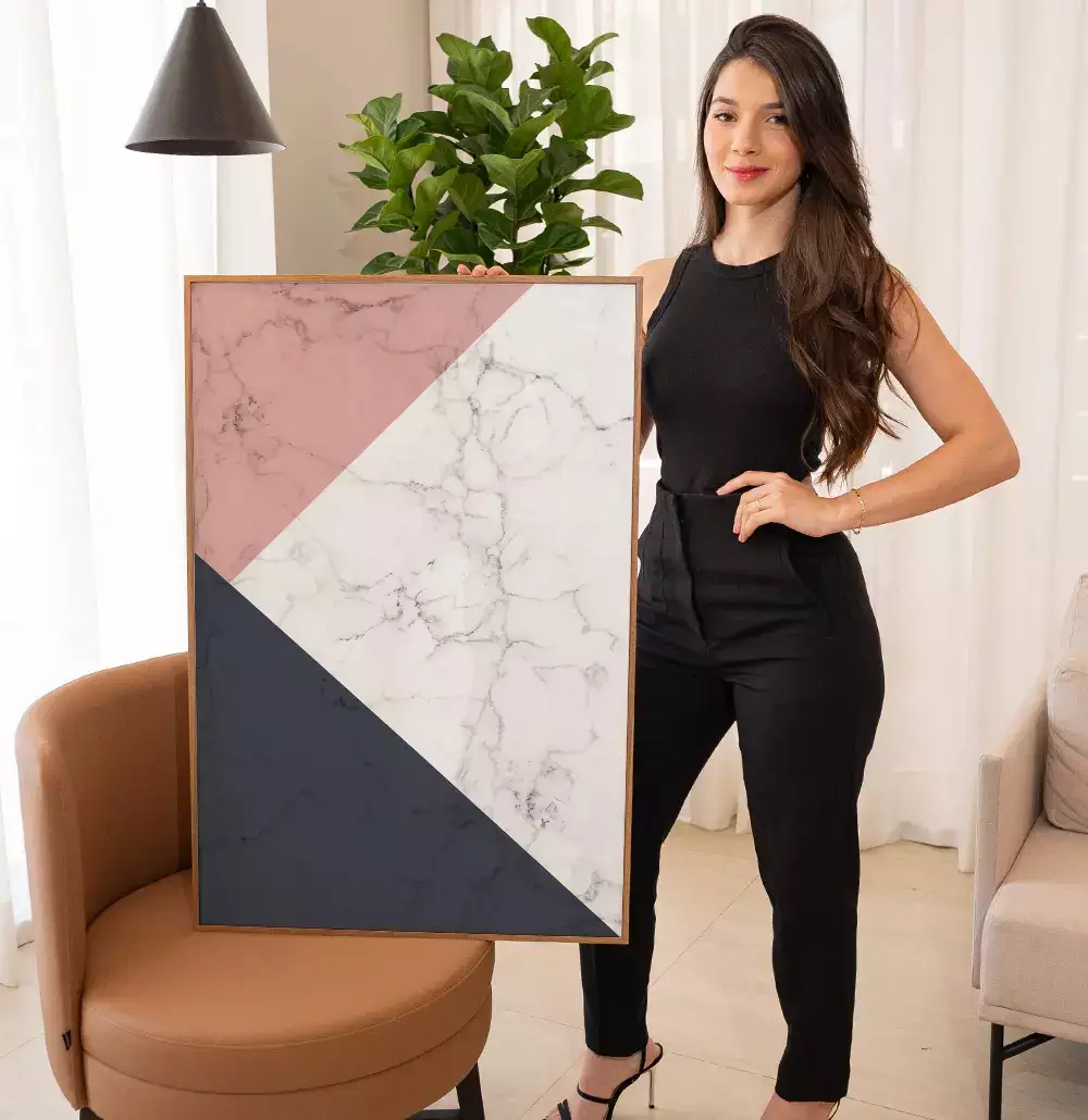 Quadro Decorativo Formas Geométricas de Mármore Azul e Rosé