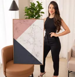 Quadro Decorativo Formas Geométricas de Mármore Azul e Rosé