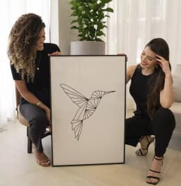 Quadro Decorativo Beija-Flor Voando Geométrico Minimalista