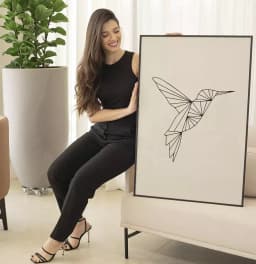 Quadro Decorativo Beija-Flor Voando Geométrico Minimalista
