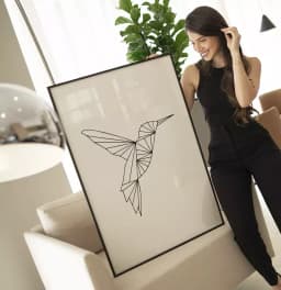 Quadro Decorativo Beija-Flor Voando Geométrico Minimalista