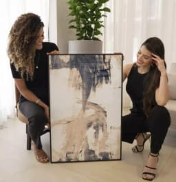 Quadro Decorativo Pinceladas Abstratas Tons de Nude com Cinza