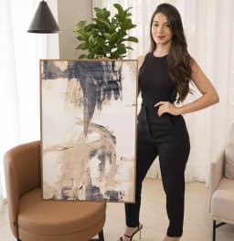 Quadro Decorativo Pinceladas Abstratas Tons de Nude com Cinza