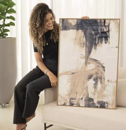 Quadro Decorativo Pinceladas Abstratas Tons de Nude com Cinza