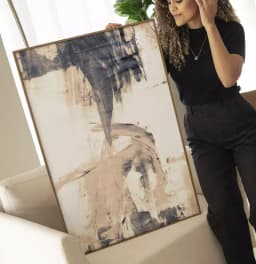 Quadro Decorativo Pinceladas Abstratas Tons de Nude com Cinza
