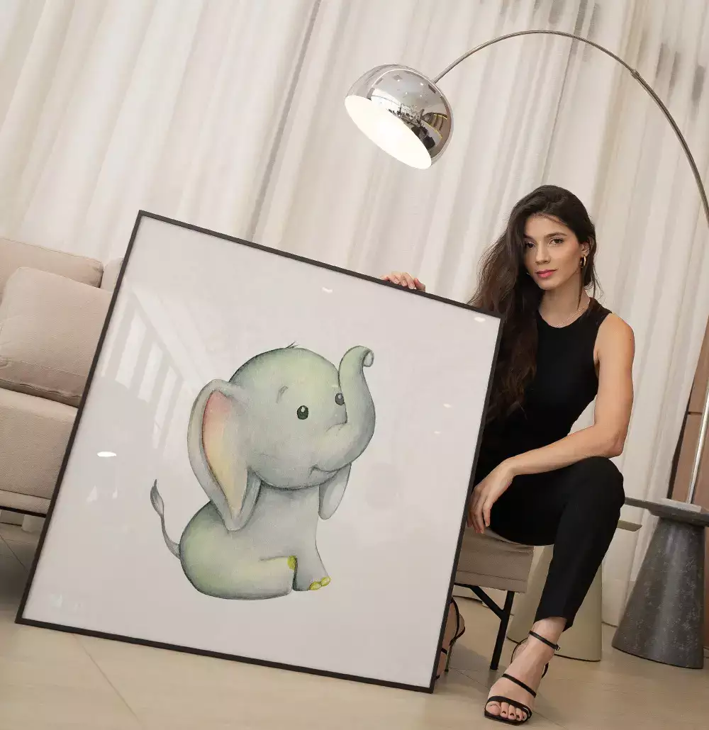 Quadro Decorativo Elefante Baby Aquarela Desenho Minimalista