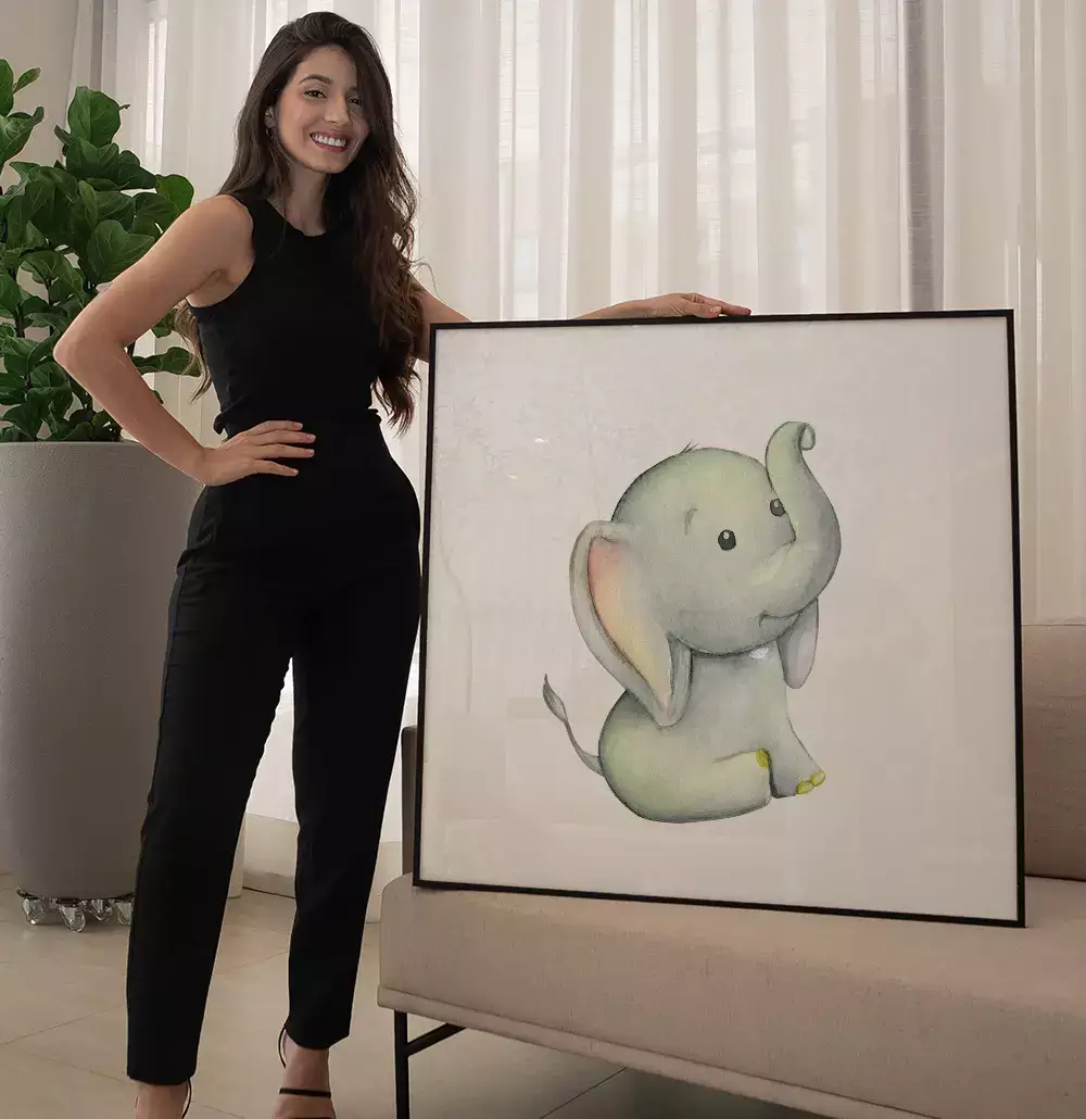 Quadro Decorativo Elefante Baby Aquarela Desenho Minimalista