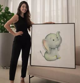 Quadro Decorativo Elefante Baby Aquarela Desenho Minimalista