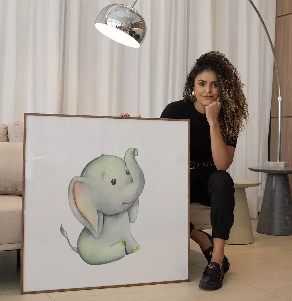 Quadro Decorativo Elefante Baby Aquarela Desenho Minimalista