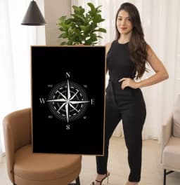 Quadro Decorativo Bússola Rosa dos Ventos Fundo Black