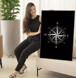 Quadro Decorativo Bússola Rosa dos Ventos Fundo Black