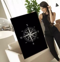 Quadro Decorativo Bússola Rosa dos Ventos Fundo Black