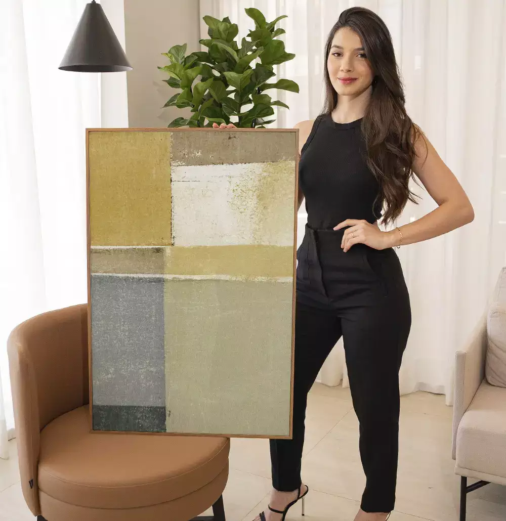 Quadro Decorativo Pintura Abstrata Xadrez em Tons Pastel