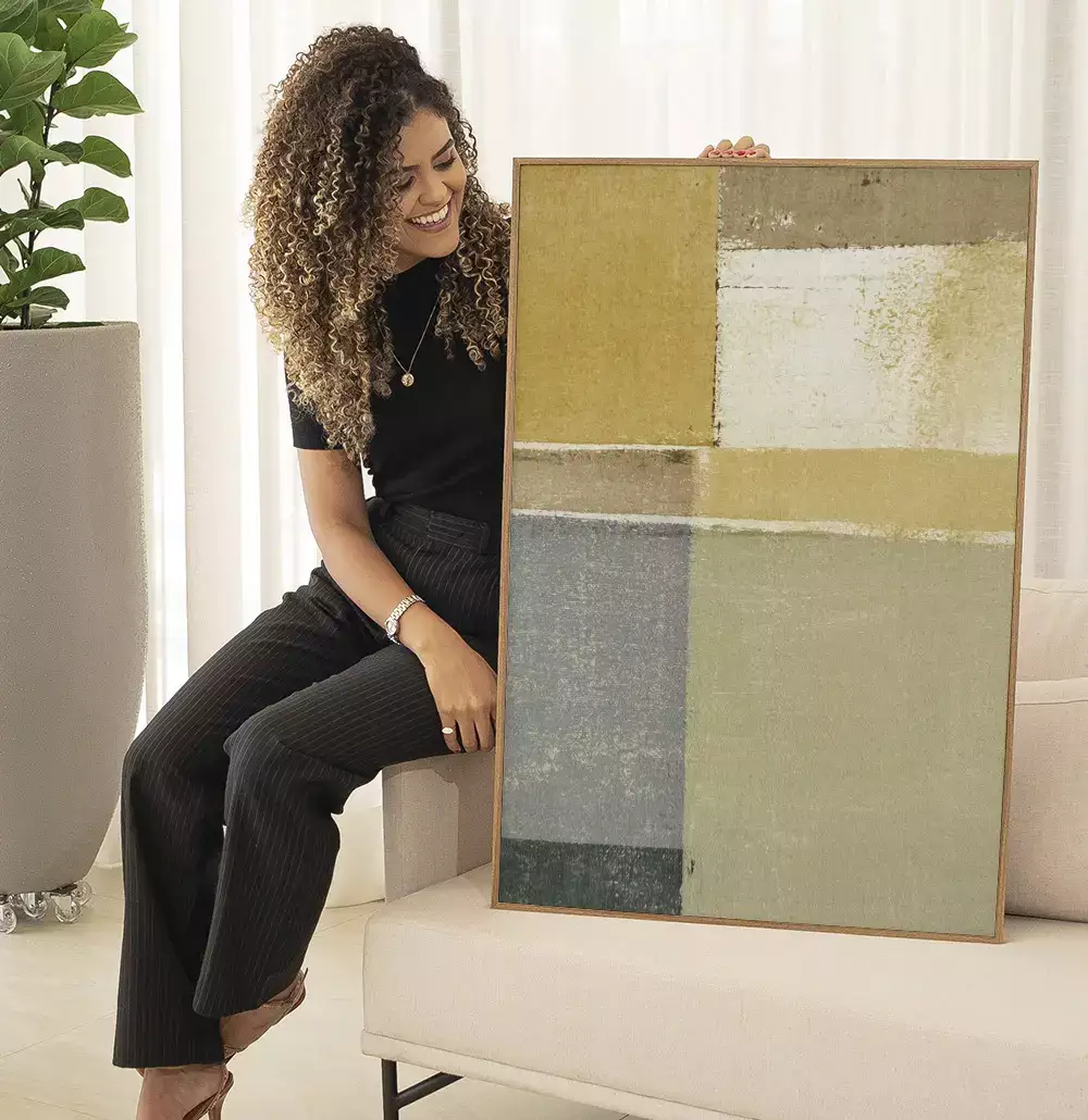 Quadro Decorativo Pintura Abstrata Xadrez em Tons Pastel