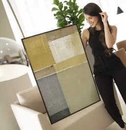 Quadro Decorativo Pintura Abstrata Xadrez em Tons Pastel