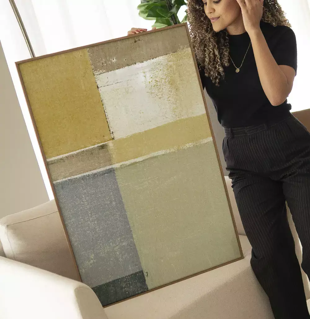 Quadro Decorativo Pintura Abstrata Xadrez em Tons Pastel