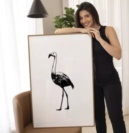 Quadro Decorativo Flamingo Desenho Preto e Branco Minimalista