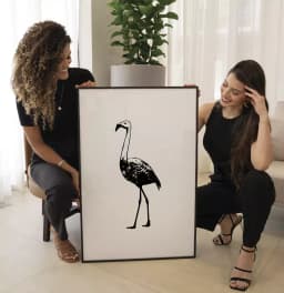 Quadro Decorativo Flamingo Desenho Preto e Branco Minimalista