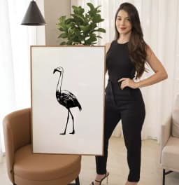 Quadro Decorativo Flamingo Desenho Preto e Branco Minimalista