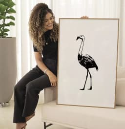 Quadro Decorativo Flamingo Desenho Preto e Branco Minimalista