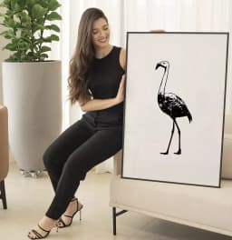 Quadro Decorativo Flamingo Desenho Preto e Branco Minimalista
