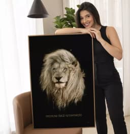 Quadro Decorativo Pintura Leão Tipografia Disciplina Foco Determinação